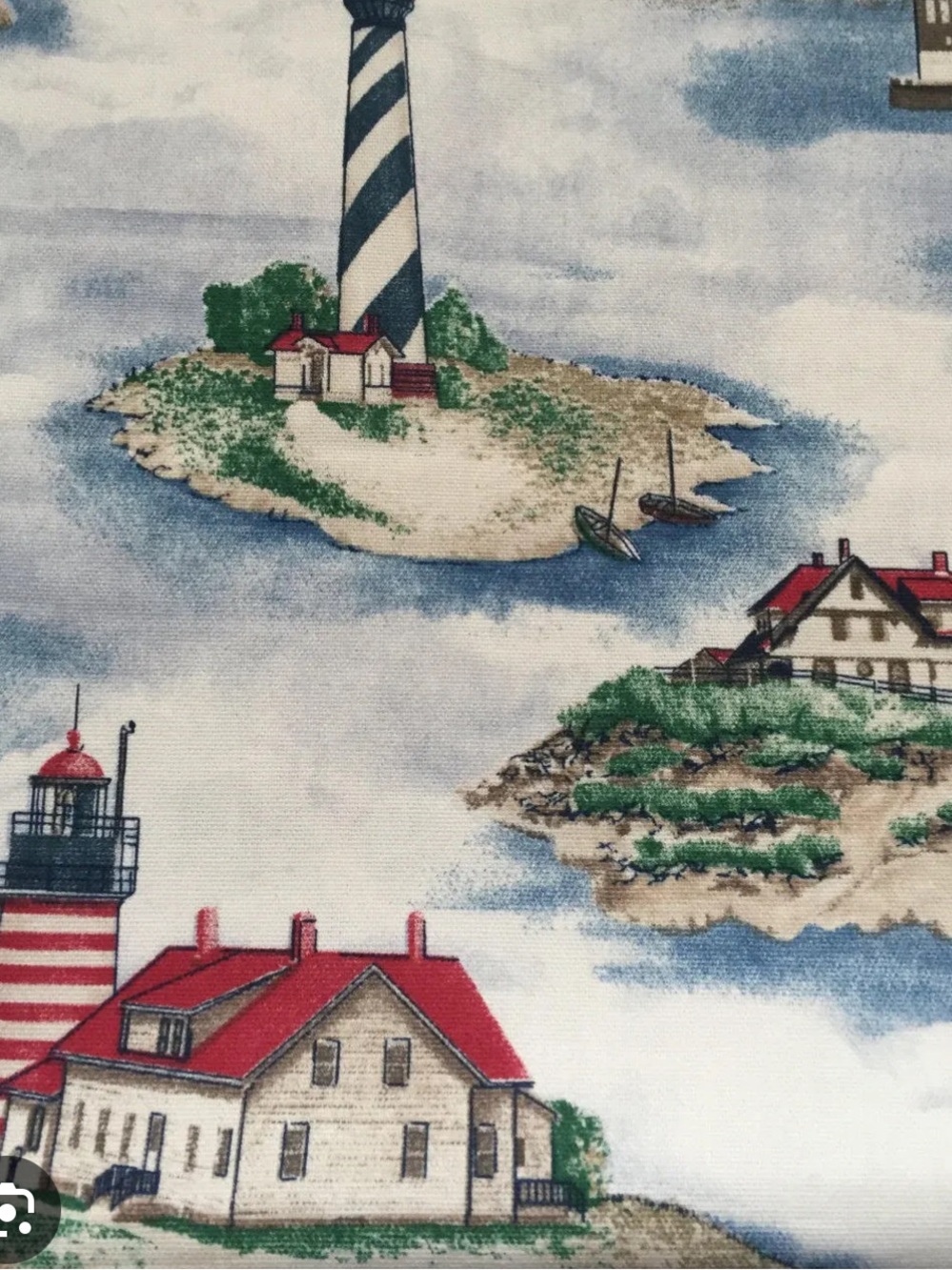 Waverly land ho nautical table runner lighthouse blue red Nantucket